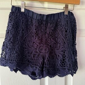 Sweet Love Navy Crochet High-Waist Shorts